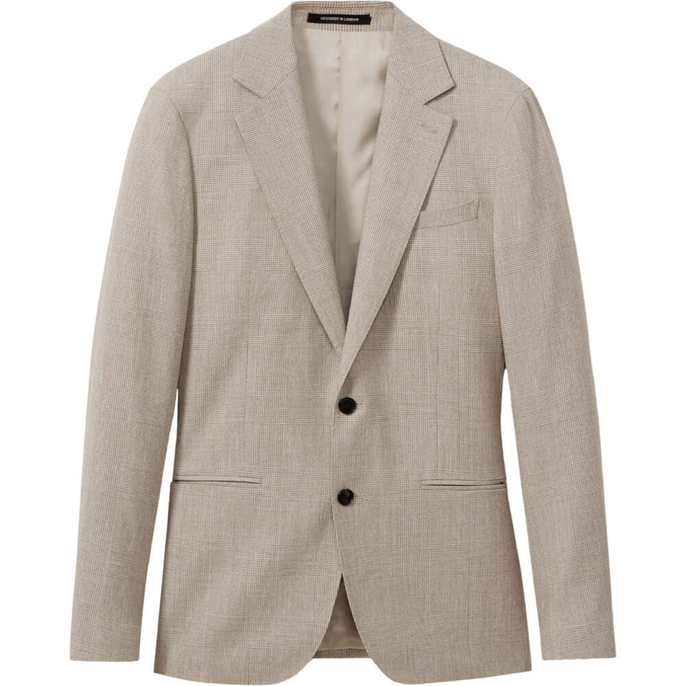 REISS ELLIOT Wool Linen Checked Single Breasted Modern Fit Blazer